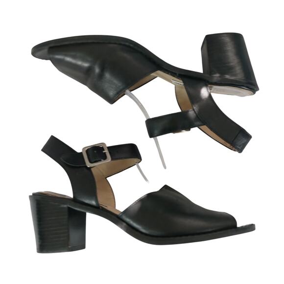 APOSTROPHE! "GABBY" BLACK GENUINE LEATHER OPEN TOE, ANKLE STRAP SANDALS! SZ 8M - Picture 7 of 10